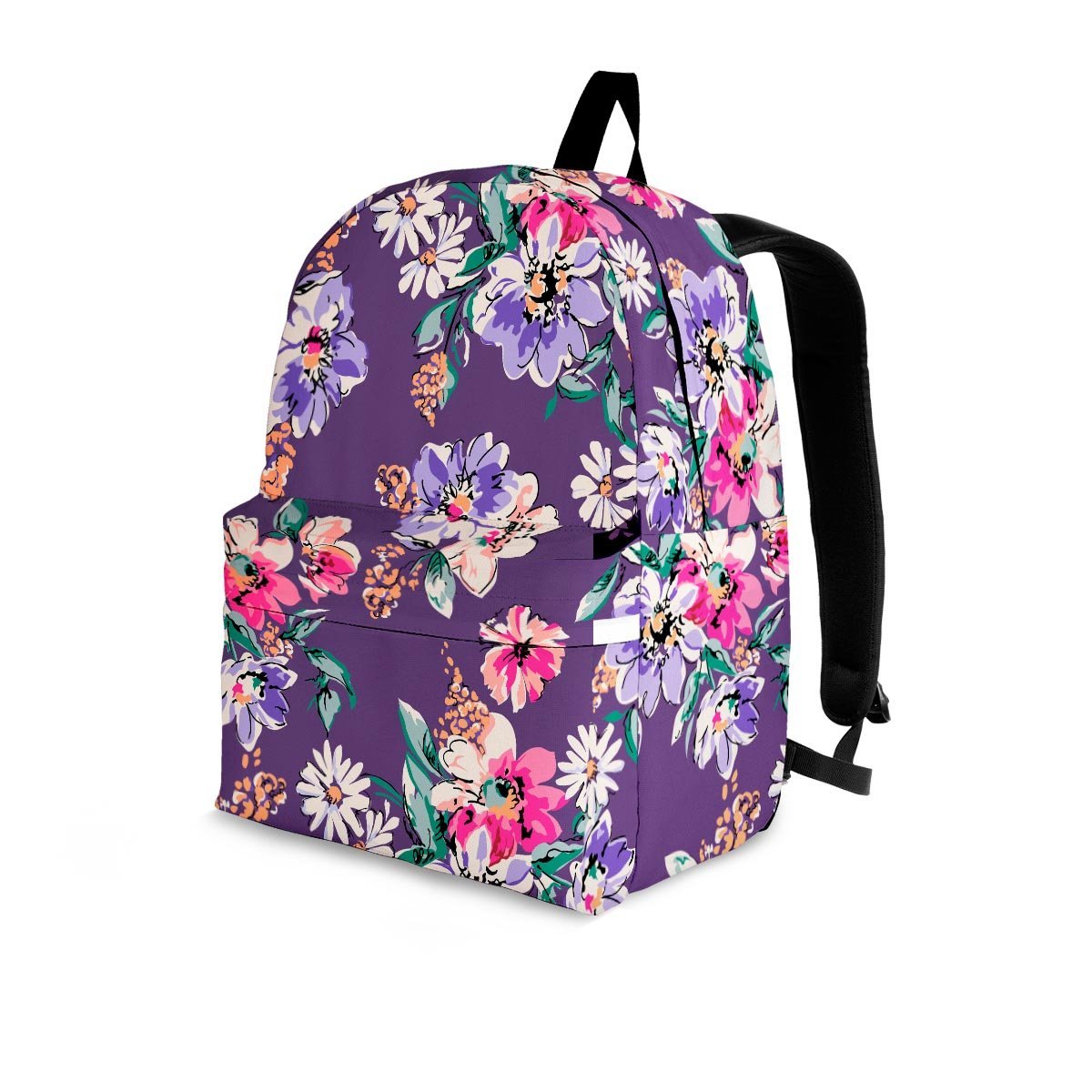 Purple Floral Print Backpack-grizzshop