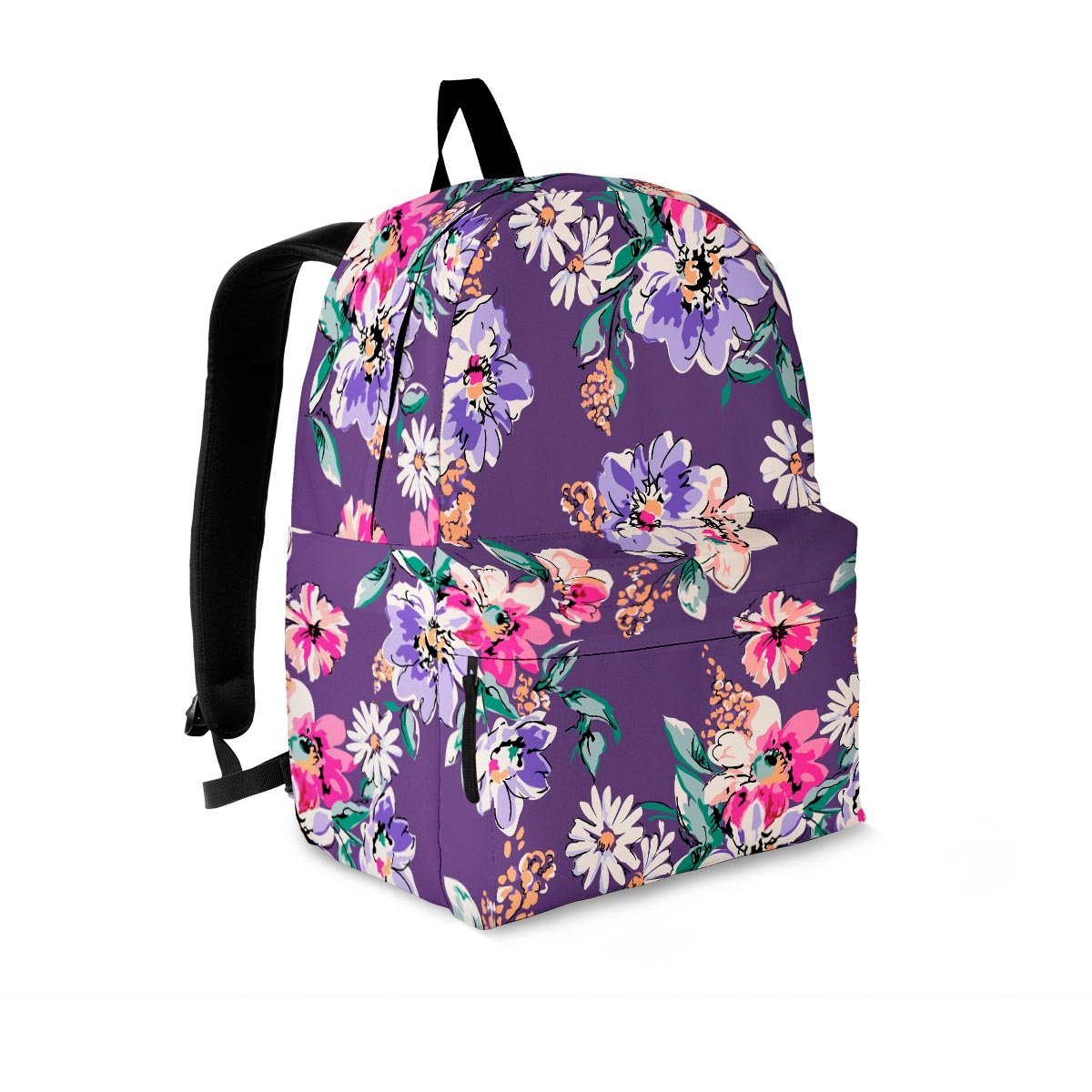 Purple Floral Print Backpack-grizzshop