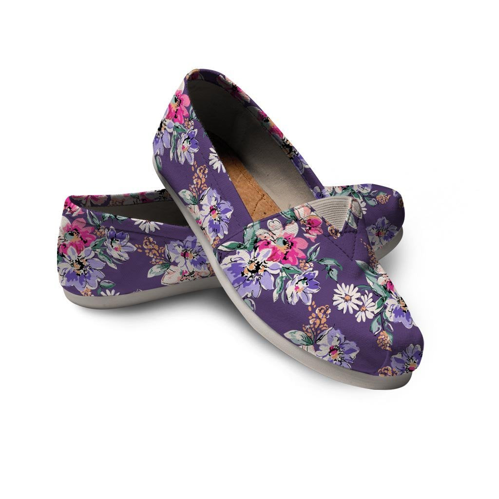 Purple Floral Print Canvas Shoes-grizzshop