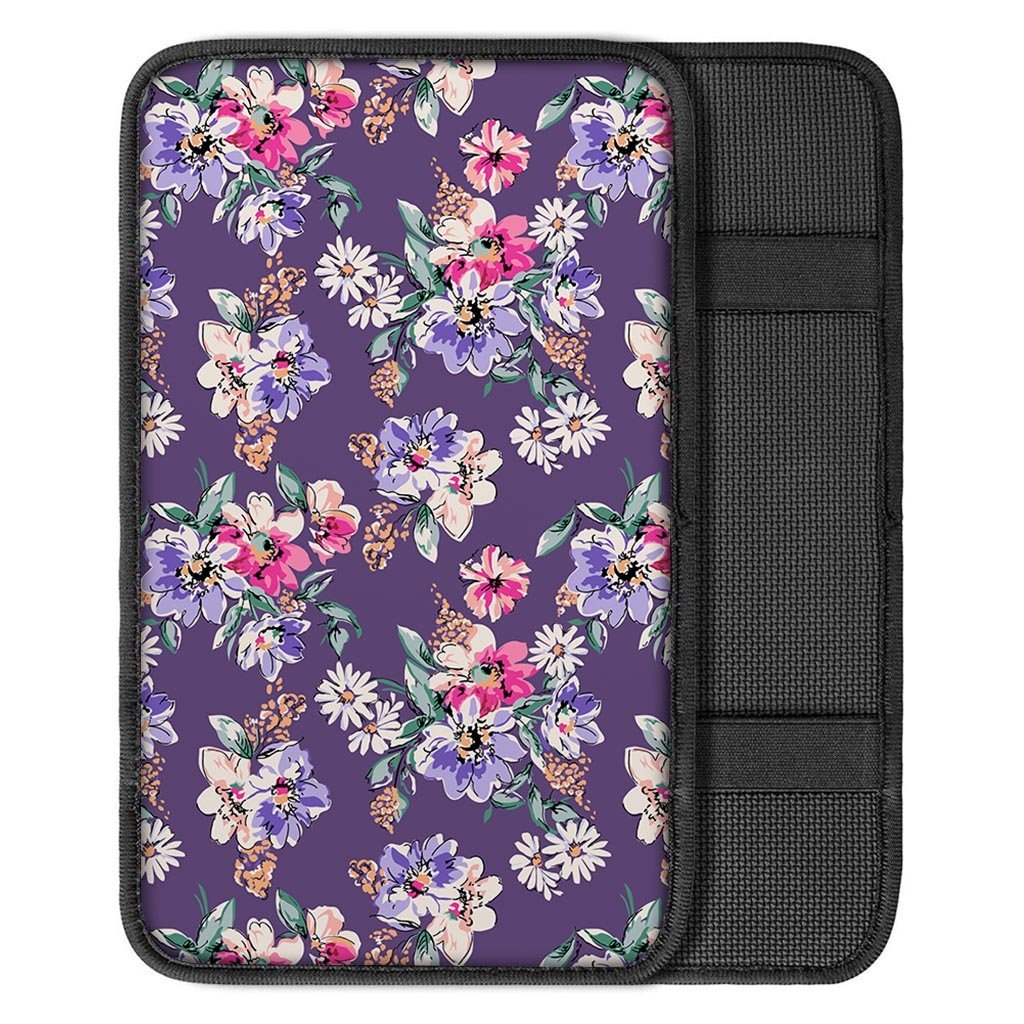 Purple Floral Print Car Console Cover-grizzshop