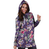 Purple Floral Print Hoodie Dress-grizzshop