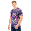 Purple Floral Print Men T Shirt-grizzshop