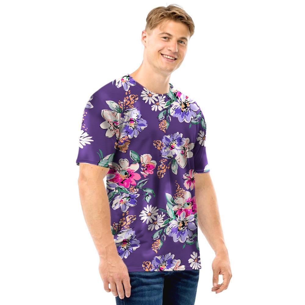 Purple Floral Print Men T Shirt-grizzshop