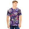 Purple Floral Print Men T Shirt-grizzshop