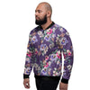 Purple Floral Print Men's Bomber Jacket-grizzshop