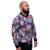 Purple Floral Print Men's Bomber Jacket-grizzshop