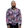 Purple Floral Print Men's Bomber Jacket-grizzshop