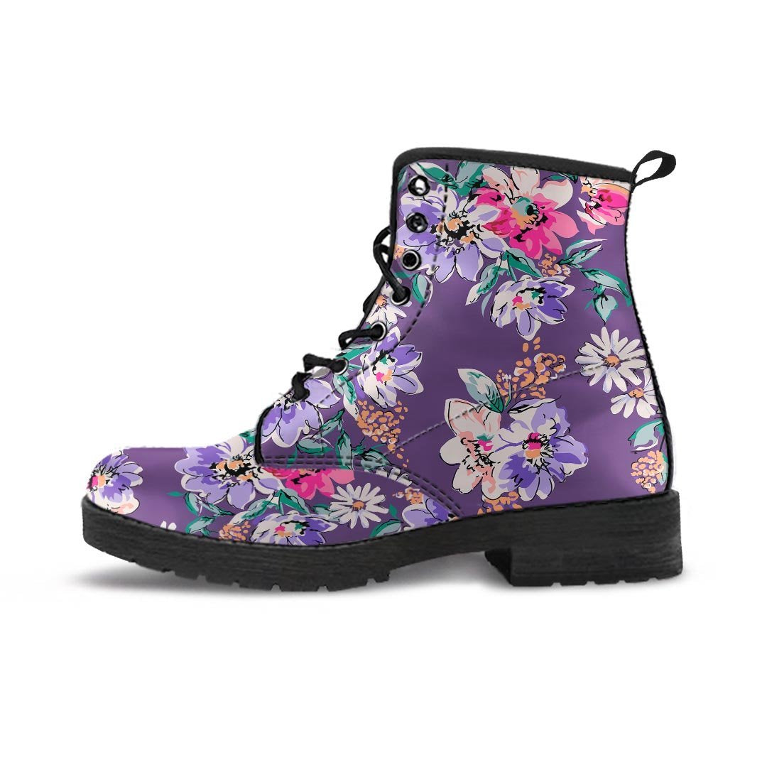 Purple Floral Print Men's Boots-grizzshop