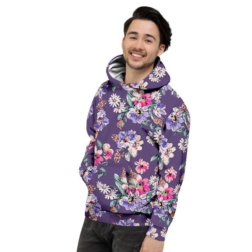 Purple Floral Print Men's Hoodie-grizzshop