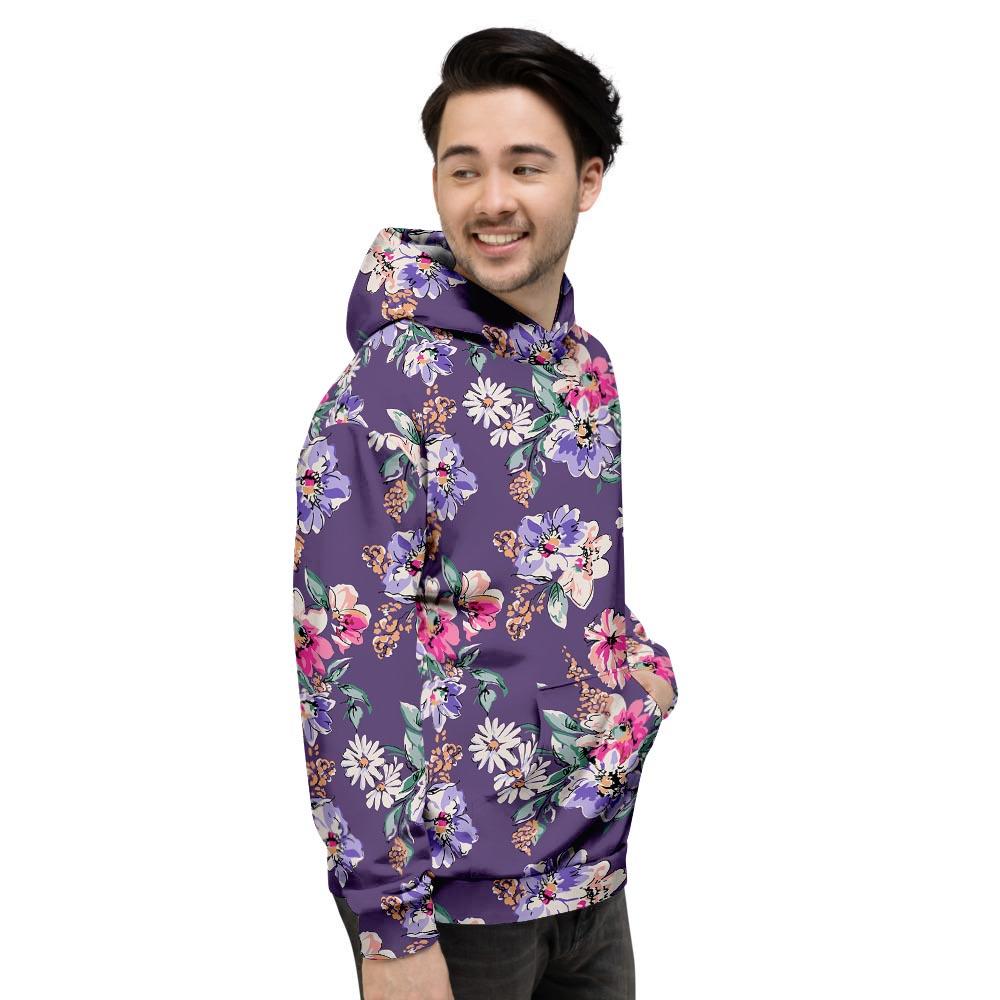 Purple Floral Print Men's Hoodie-grizzshop