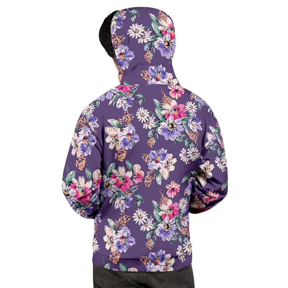 Purple Floral Print Men's Hoodie-grizzshop