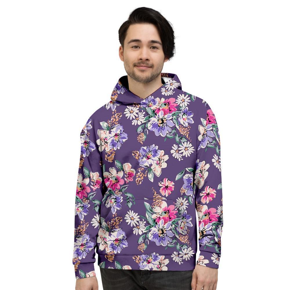 Purple Floral Print Men's Hoodie-grizzshop