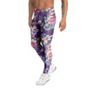 Purple Floral Print Men's Leggings-grizzshop