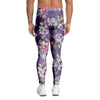 Purple Floral Print Men's Leggings-grizzshop