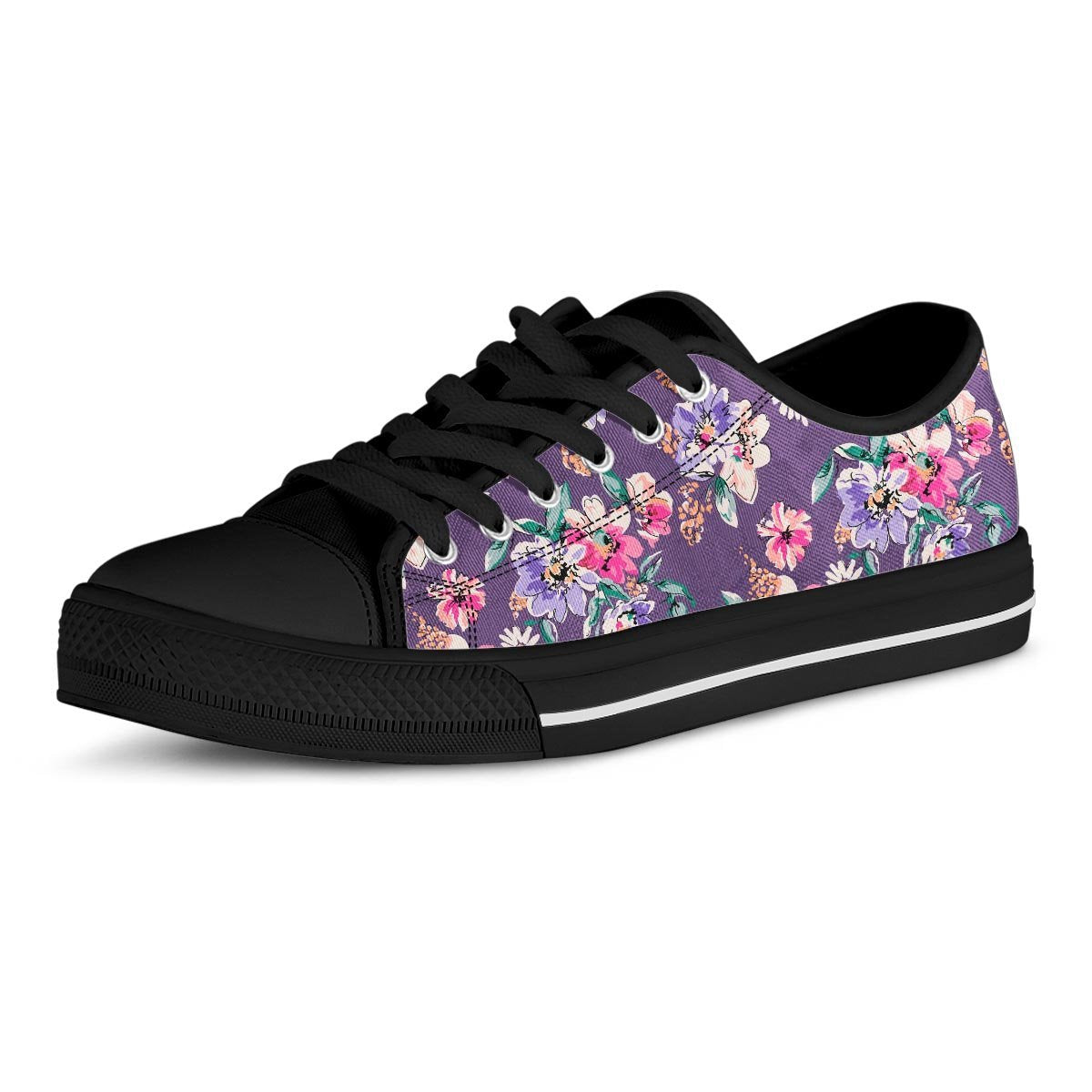 Purple Floral Print Men's Low Top Shoes-grizzshop