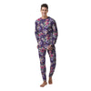 Purple Floral Print Men's Pajamas-grizzshop