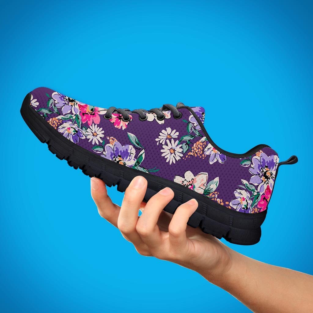 Purple Floral Print Men's Sneakers-grizzshop