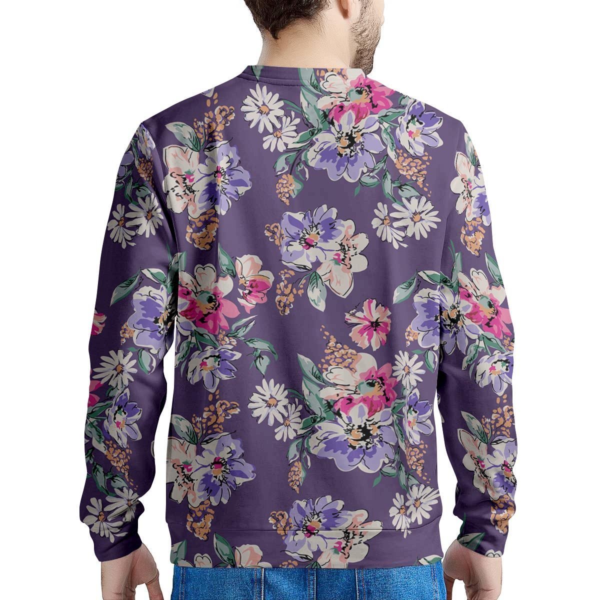 Purple Floral Print Men's Sweatshirt-grizzshop