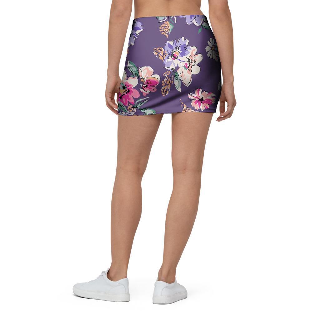 Purple Floral Print Mini Skirt-grizzshop