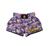 Purple Floral Print Muay Thai Boxing Shorts-grizzshop