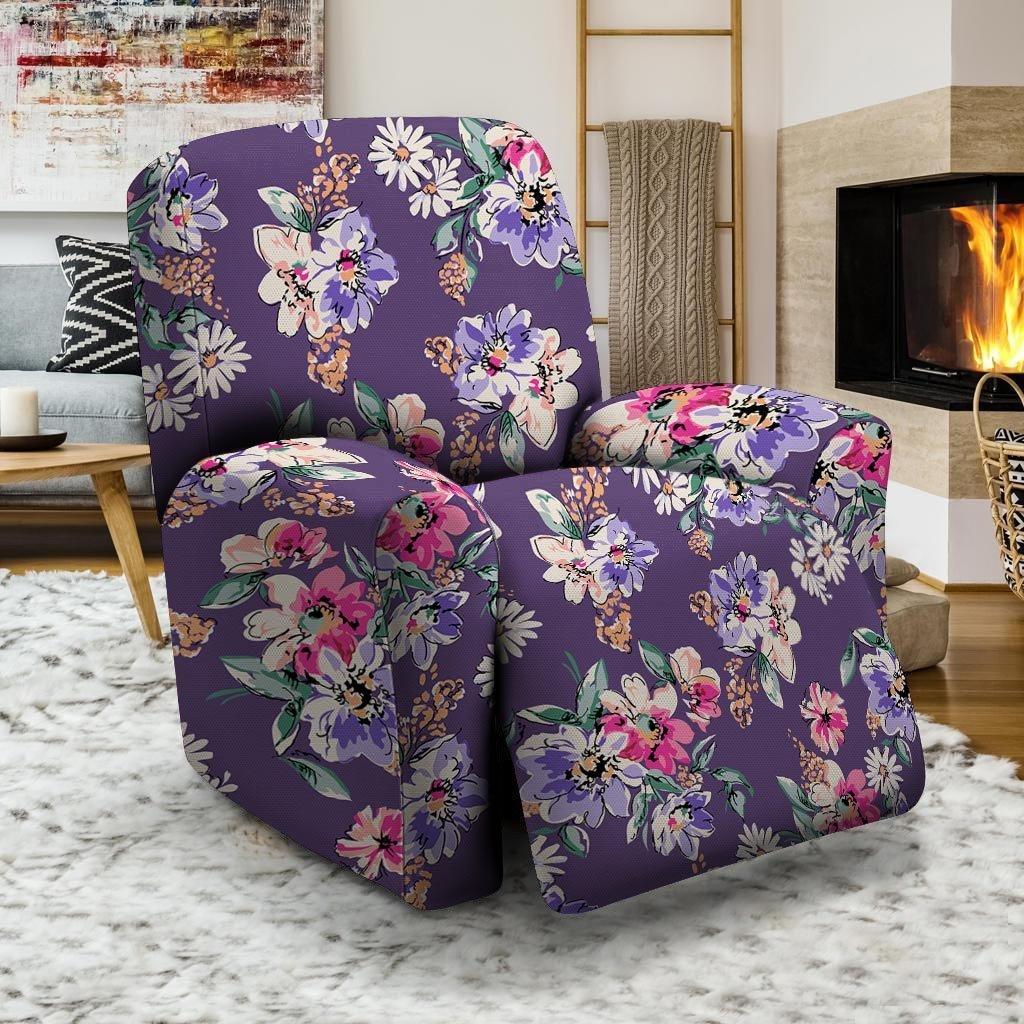 Purple Floral Print Recliner Cover-grizzshop