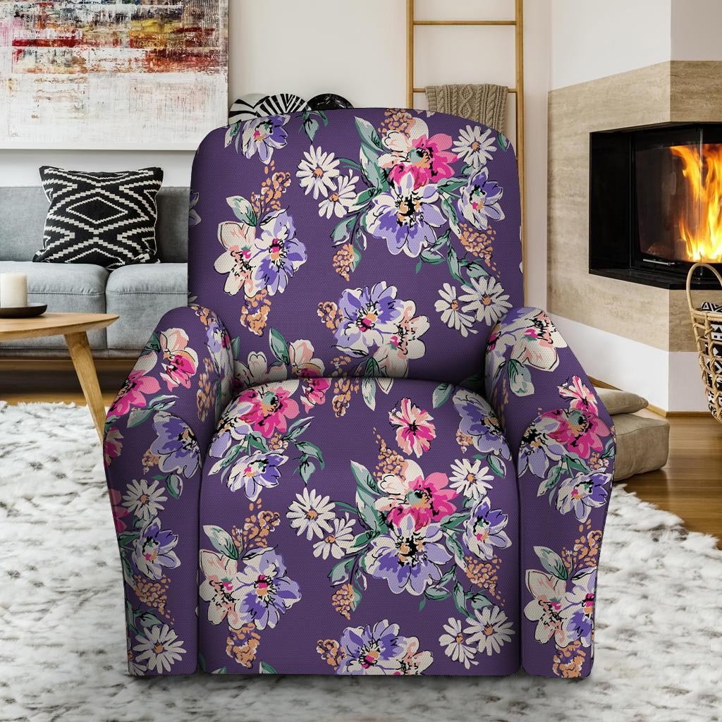 Purple Floral Print Recliner Cover-grizzshop