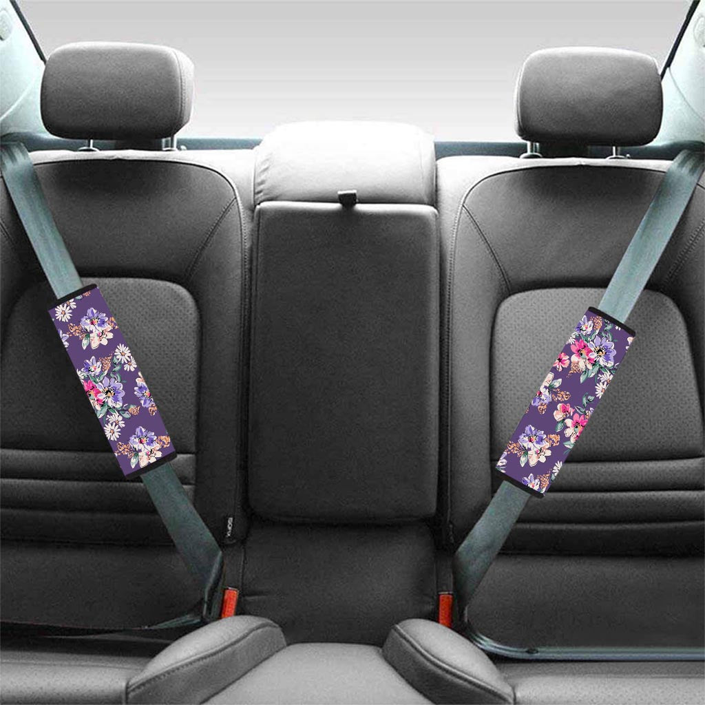 Purple Floral Print Seat Belt Cover-grizzshop