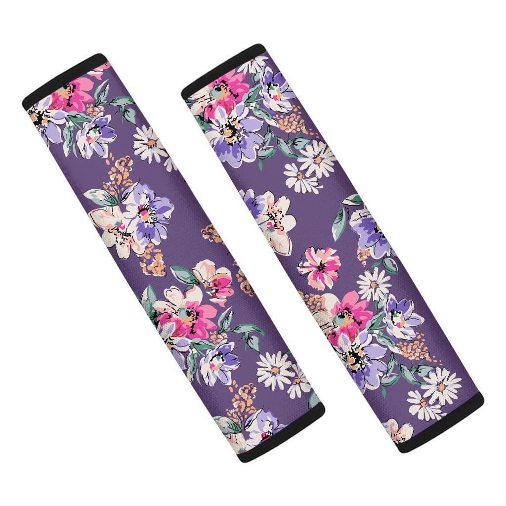 Purple Floral Print Seat Belt Cover-grizzshop