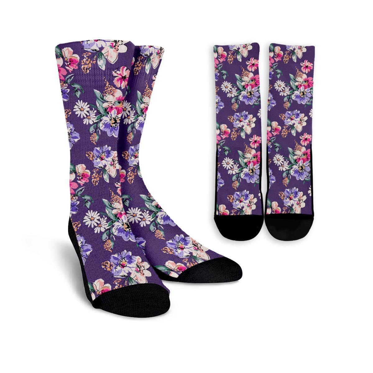 Purple Floral Print Unisex Socks-grizzshop