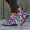 Purple Floral Print Women's Boots-grizzshop