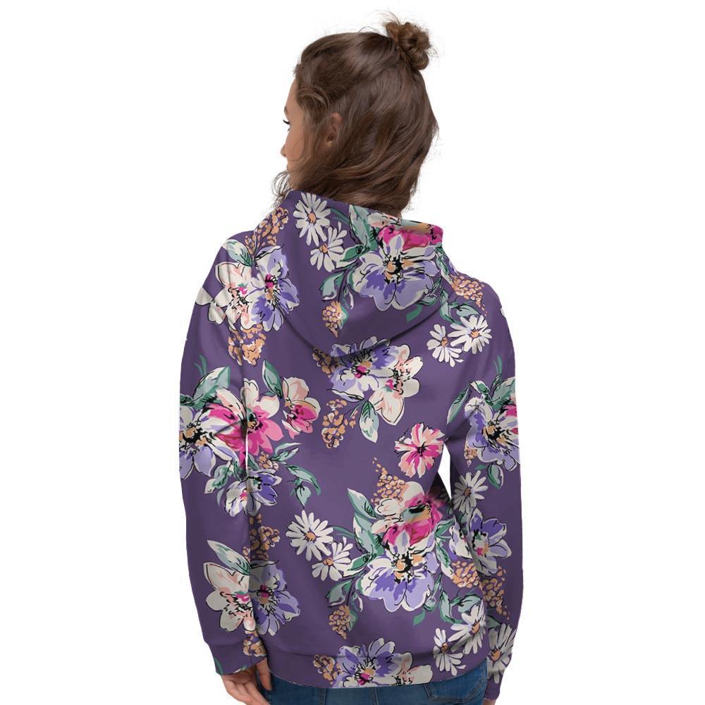 Purple Floral Print Women's Hoodie-grizzshop