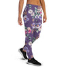 Purple Floral Print Women's Joggers-grizzshop