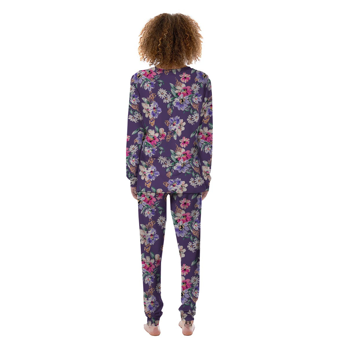 Purple Floral Print Women's Pajamas-grizzshop