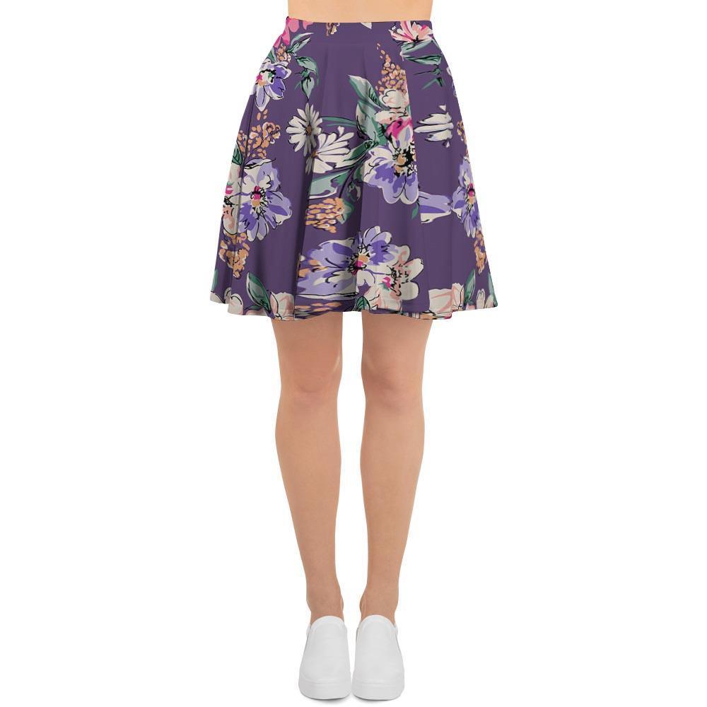 Purple Floral Print Women's Skirt-grizzshop