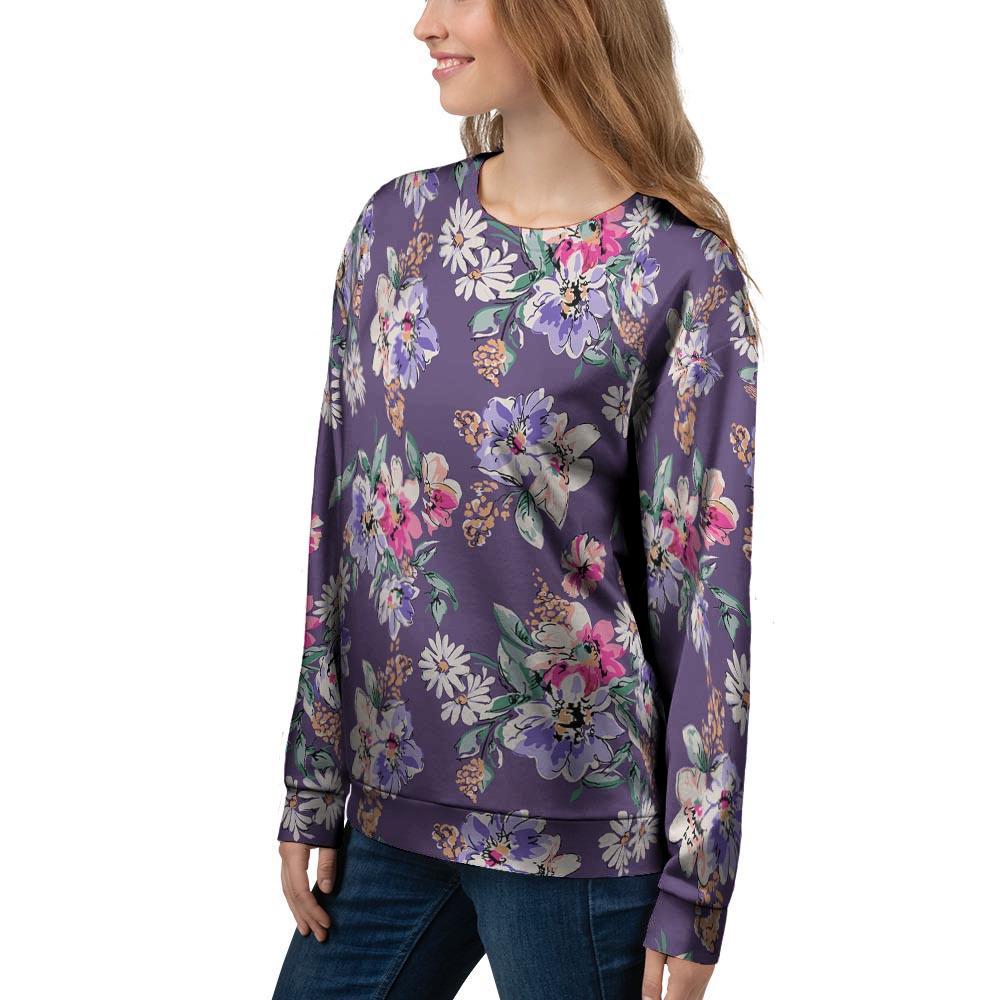 Purple Floral Print Women's Sweatshirt-grizzshop