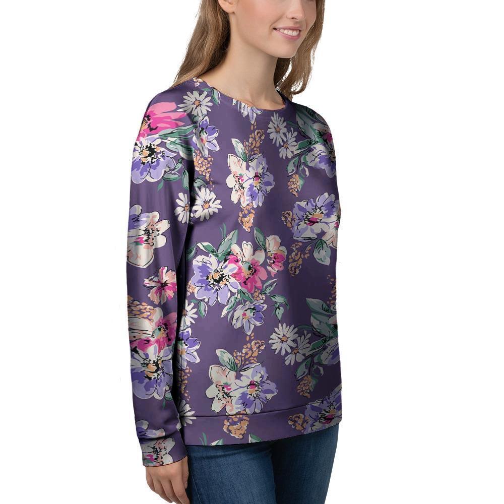 Purple Floral Print Women's Sweatshirt-grizzshop