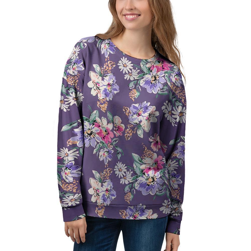 Purple Floral Print Women's Sweatshirt-grizzshop