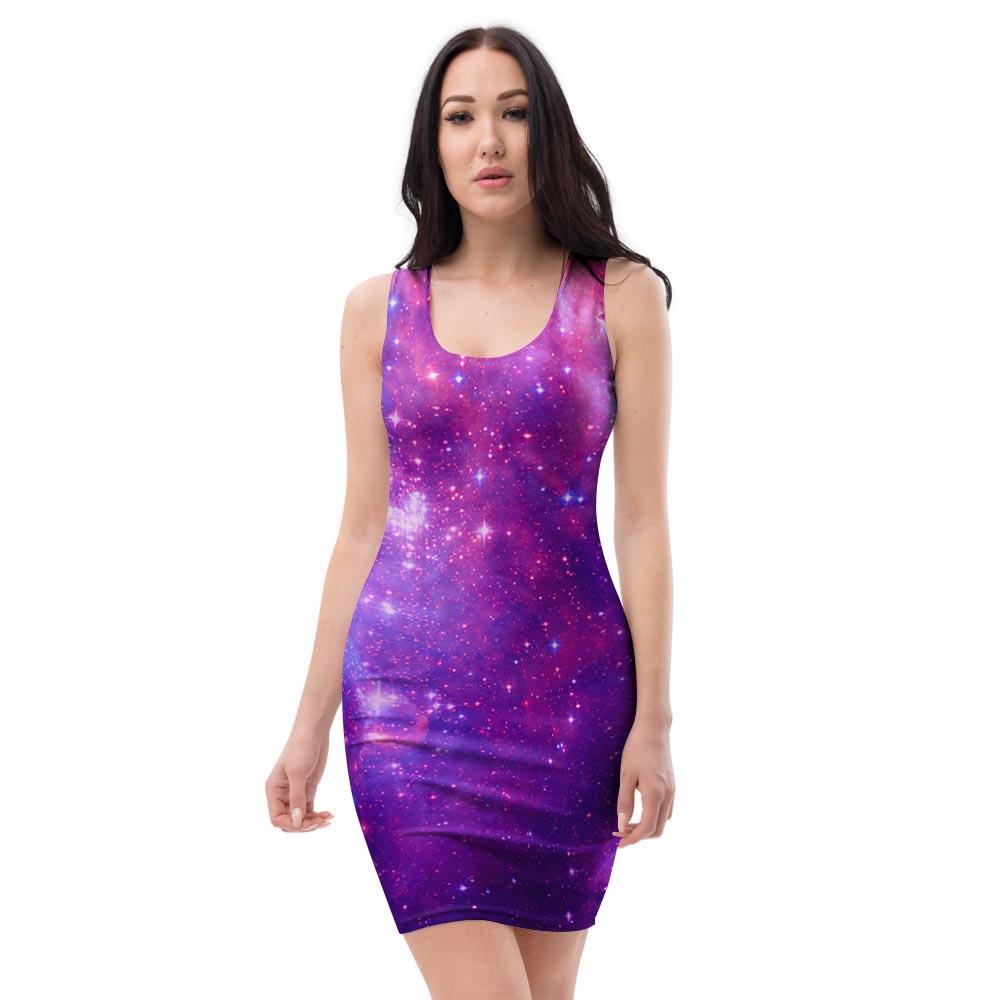 Purple Galaxy Space Bodycon Dress-grizzshop