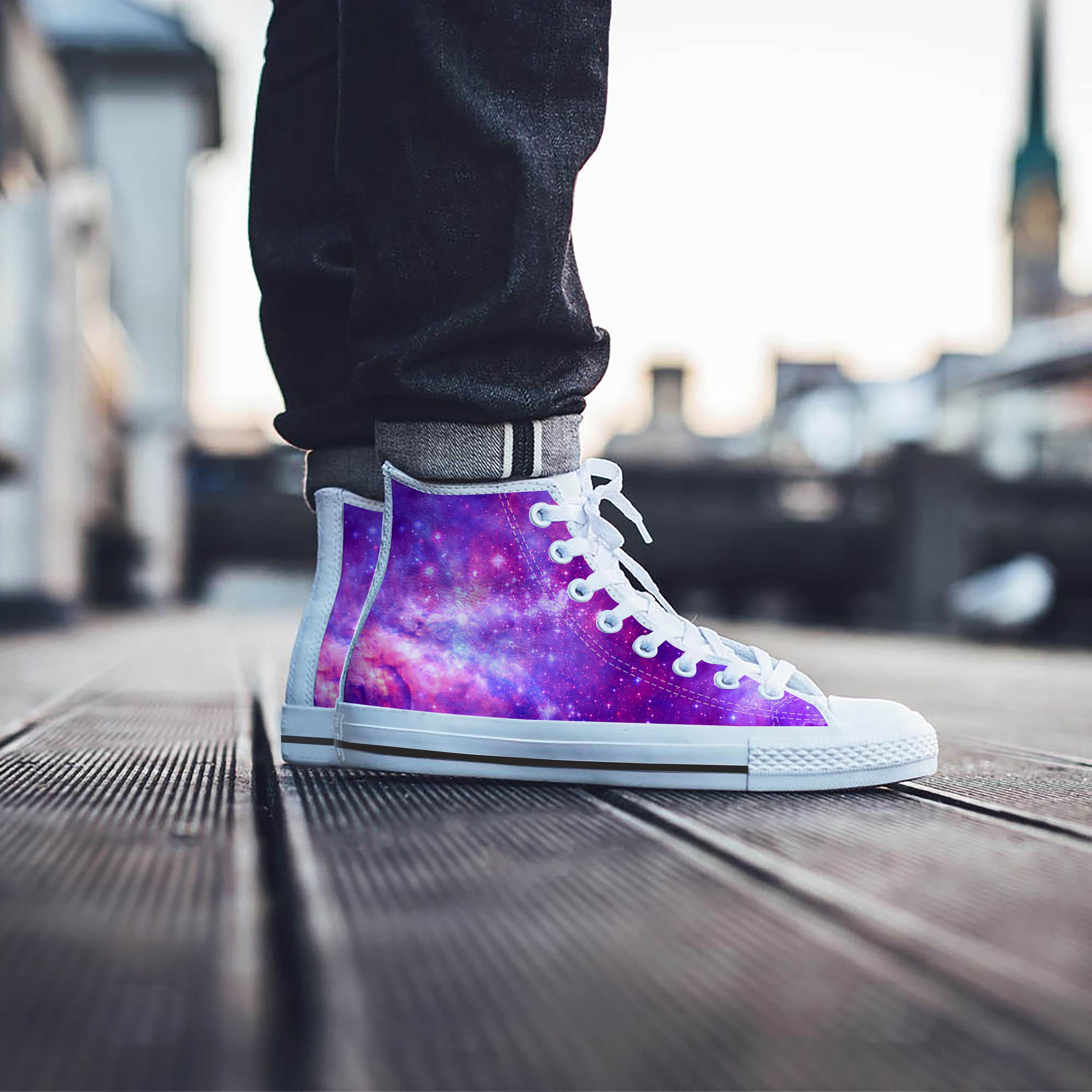 Purple Galaxy Space Men's High Top Shoes-grizzshop