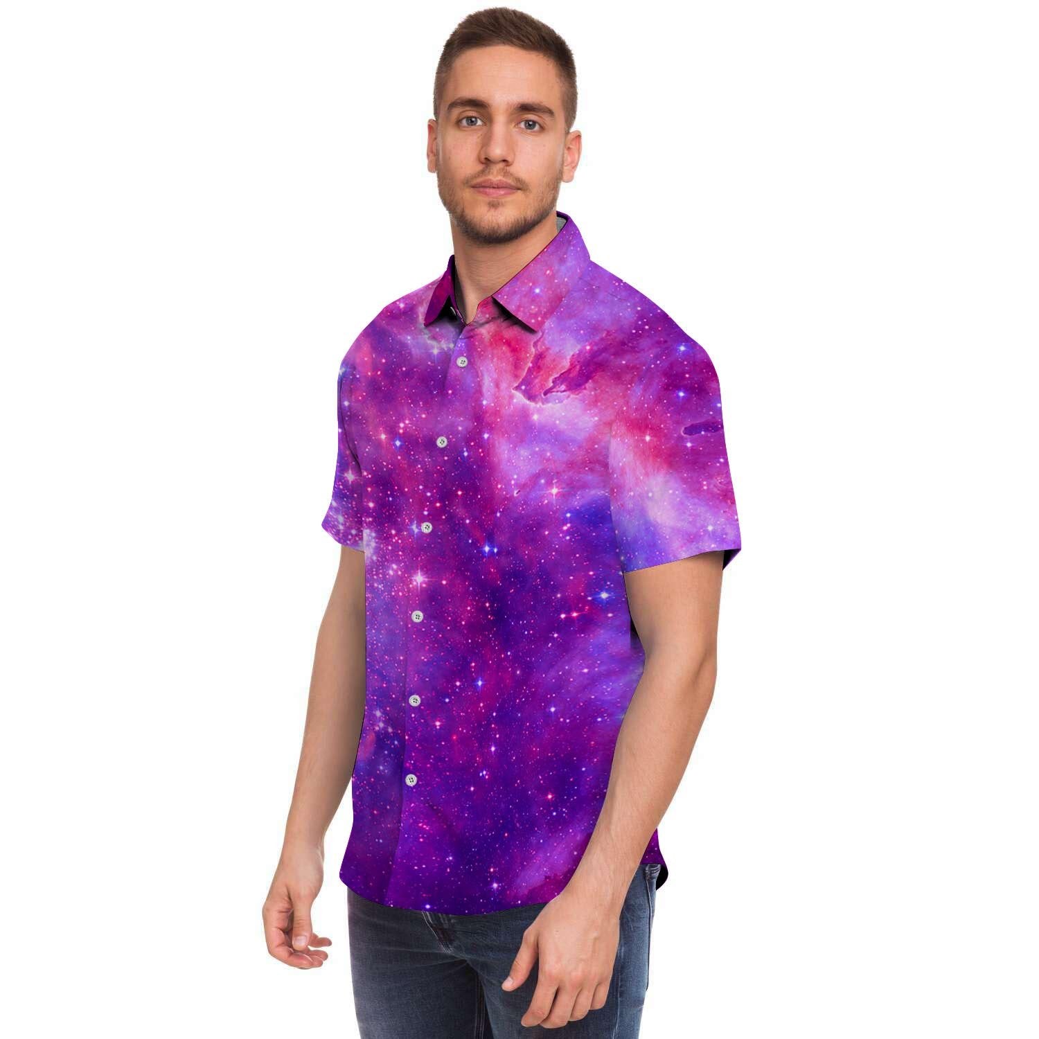 Purple Galaxy Space Men's Short Sleeve Shirt-grizzshop