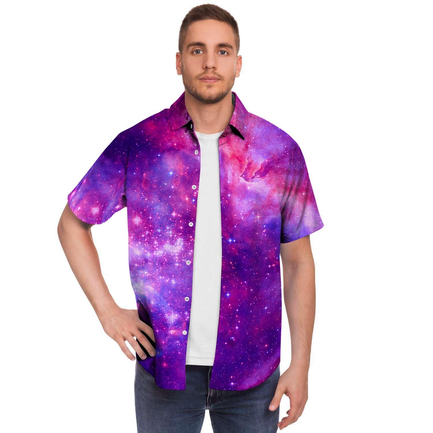 Purple Galaxy Space Men's Short Sleeve Shirt-grizzshop