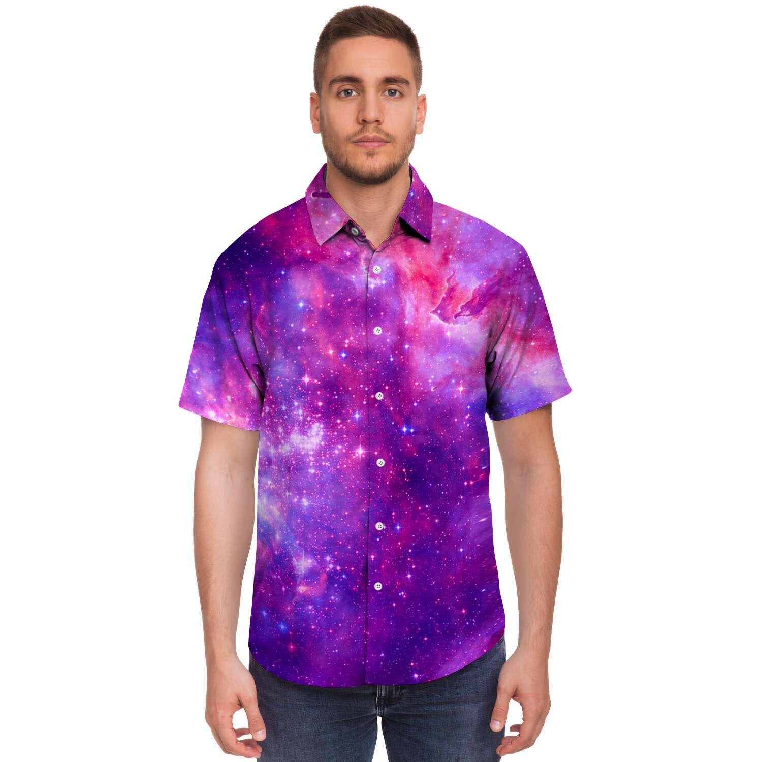 Purple Galaxy Space Men's Short Sleeve Shirt-grizzshop