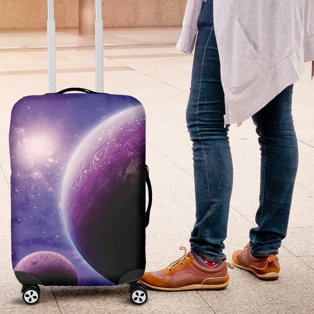 Purple Galaxy Space Moon Earth Print Luggage Cover Protector-grizzshop