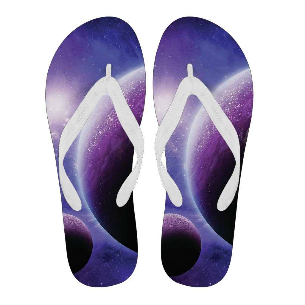 Purple Galaxy Space Moon Earth Print Men & Women Flip Flops-grizzshop