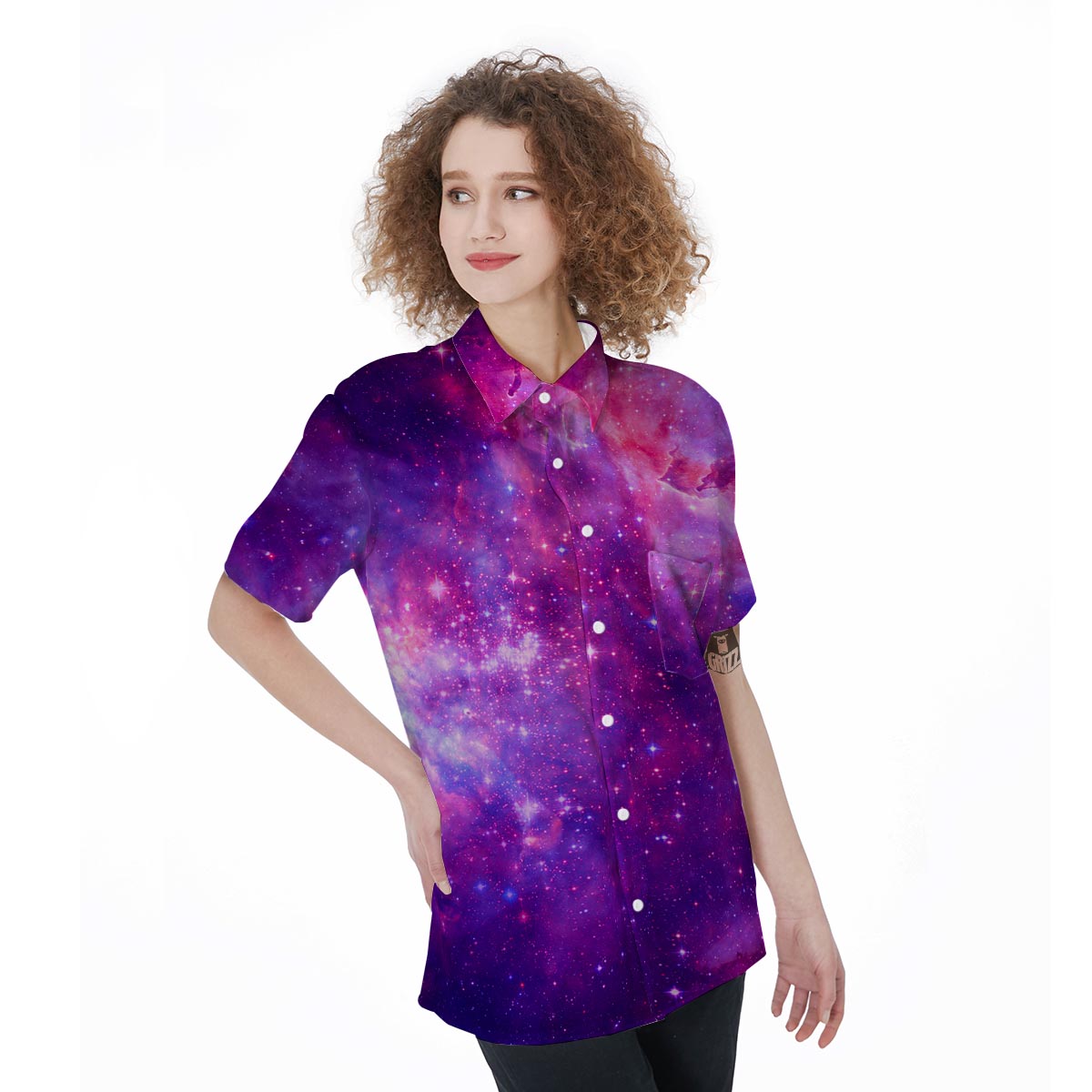 Purple Galaxy Space Women's Short Sleeve Shirts-grizzshop
