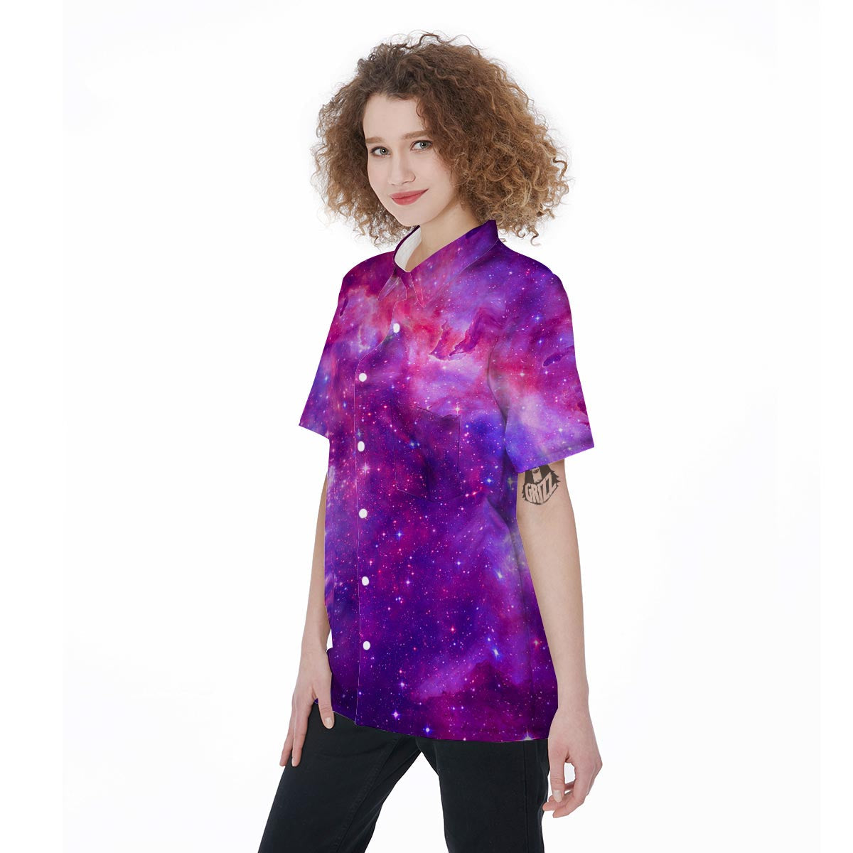 Purple Galaxy Space Women's Short Sleeve Shirts-grizzshop