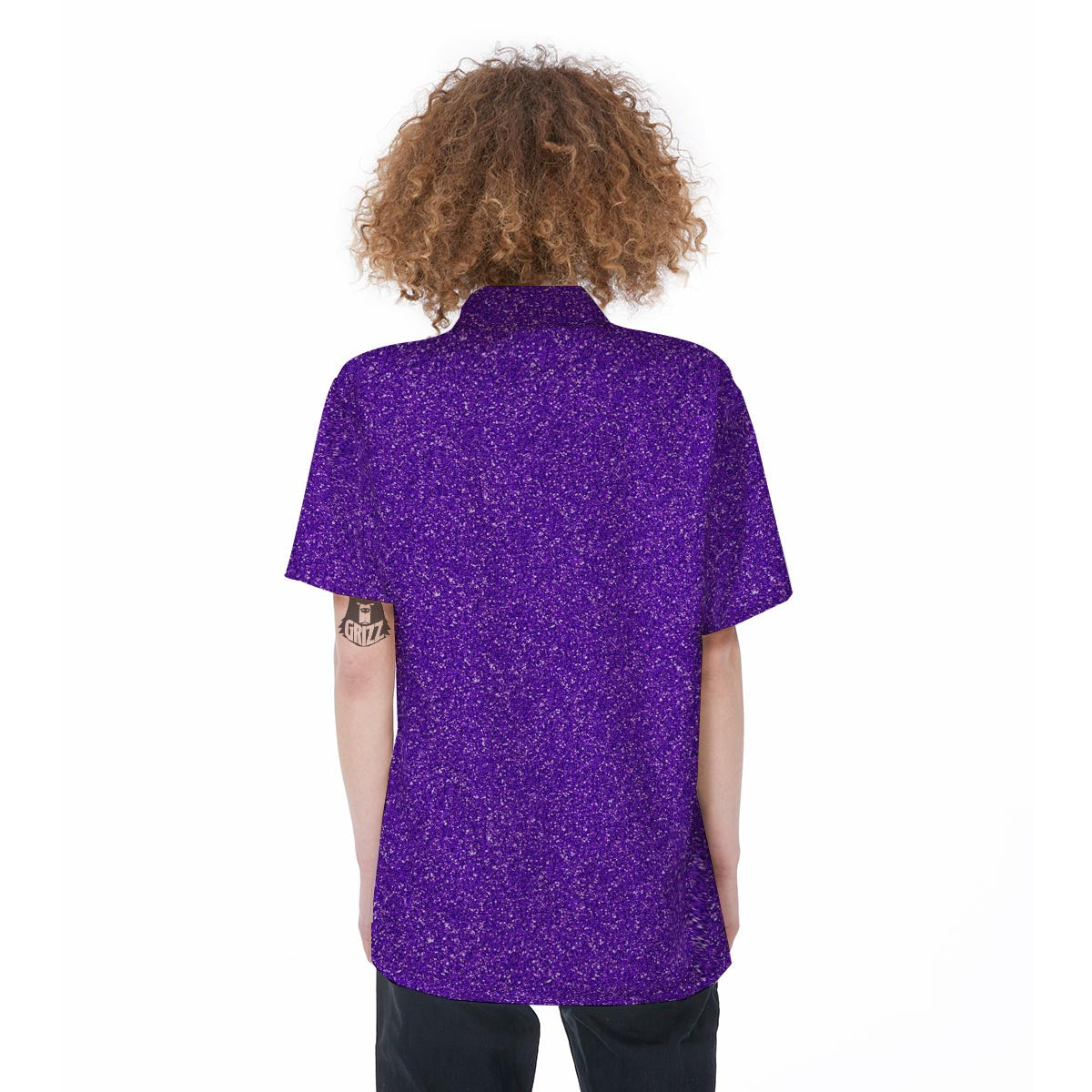 Purple Glitter Texture Print Women's Short Sleeve Shirts-grizzshop