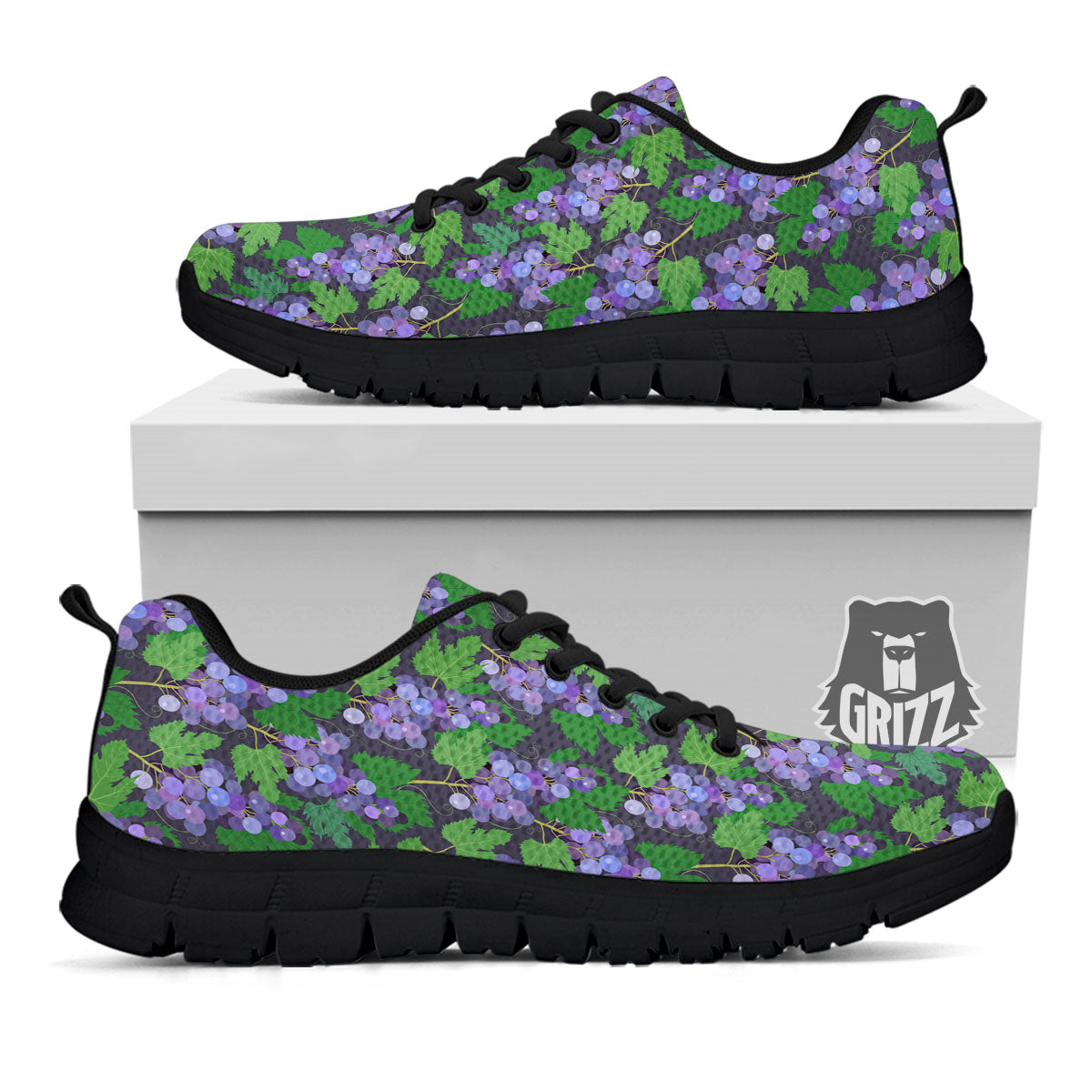 Purple Grapes Print Pattern Black Sneaker-grizzshop