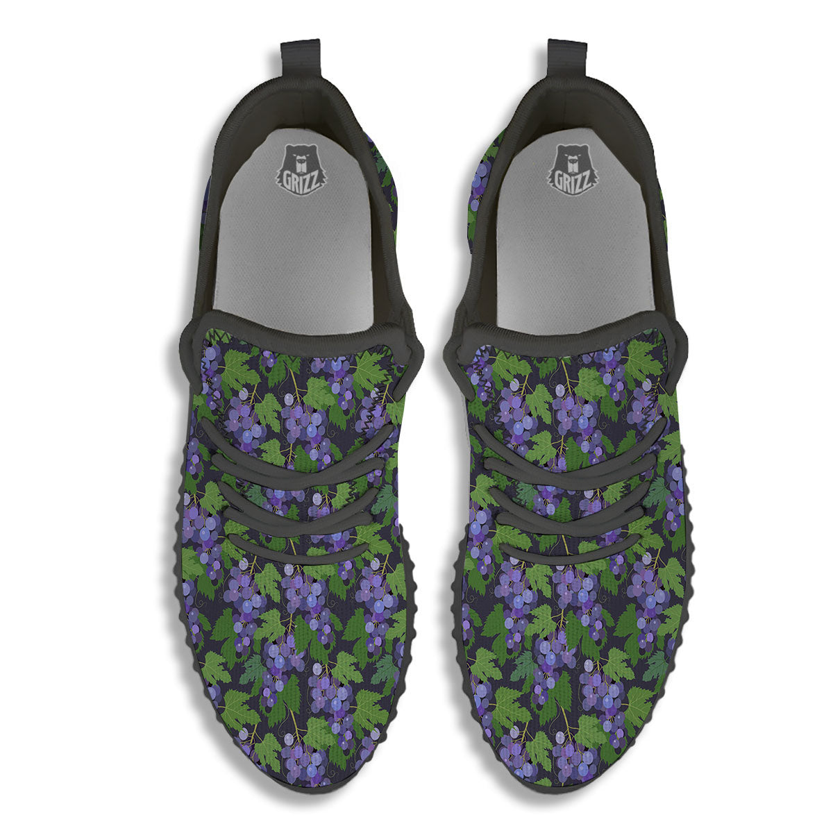 Purple Grapes Print Pattern Black Walking Shoes-grizzshop