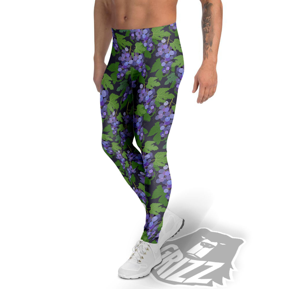 Purple Grapes Print Pattern Men's Leggings-grizzshop